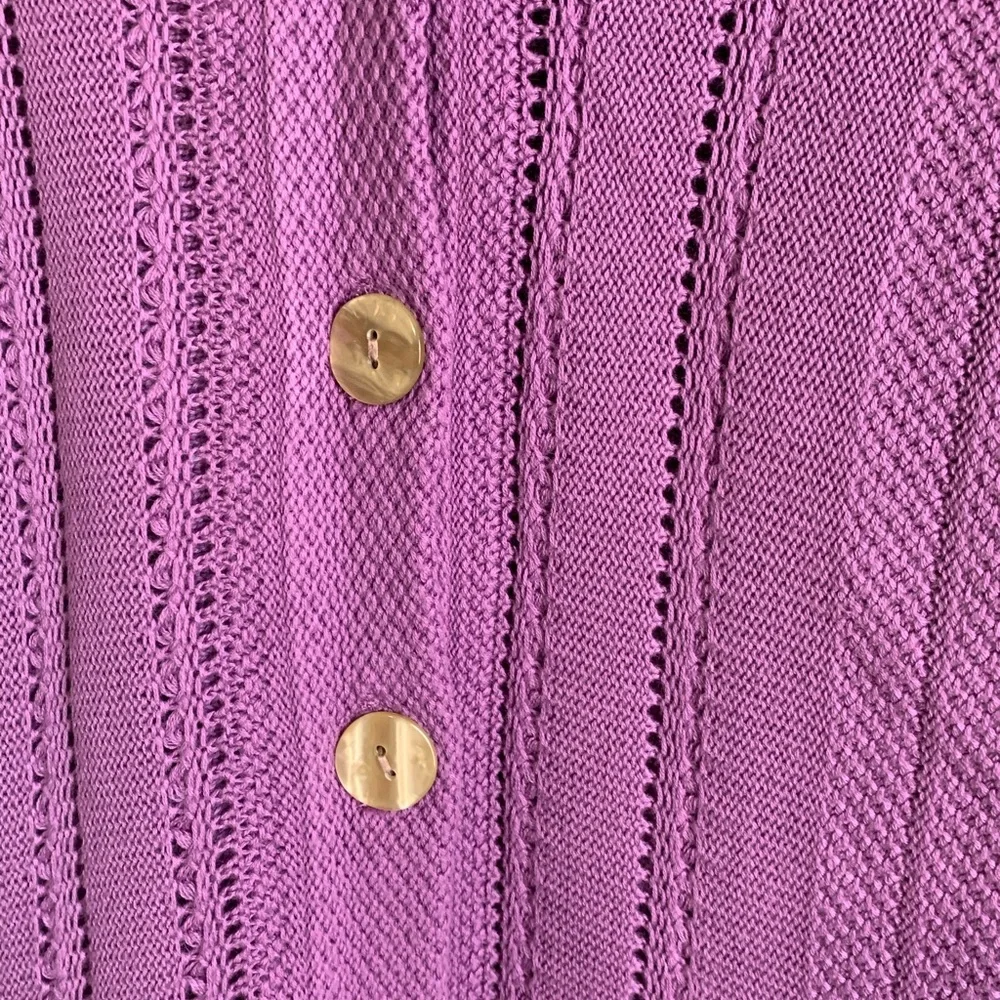 J. Jill Purple Cable Grandpa Cardigan V-Neck 4 button Closure Medium_4
